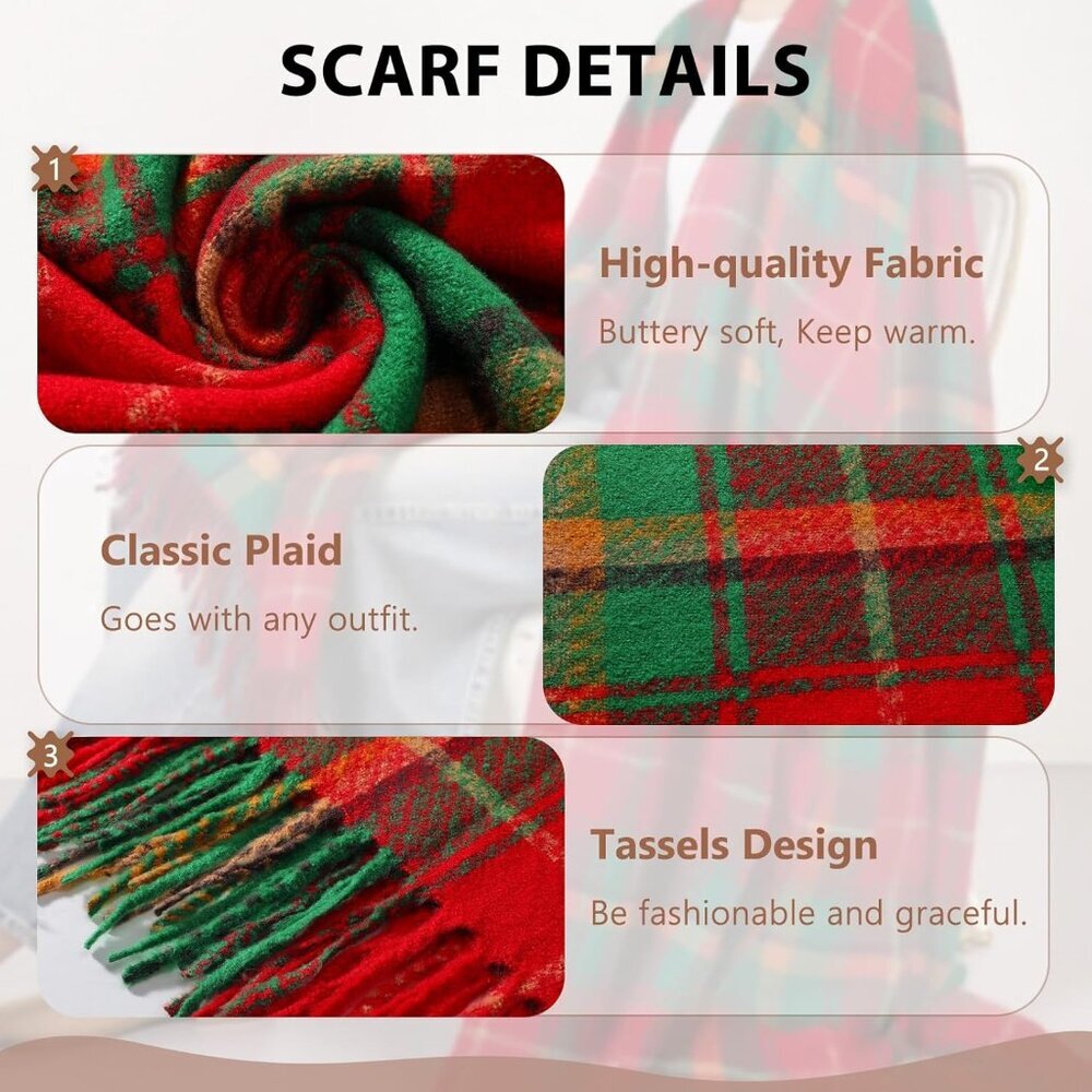 Womens Winter Scarf, Fashion Cashmere Feel Plaid Scarfs for Women, Pashmina Shaw - Picture 5 of 9